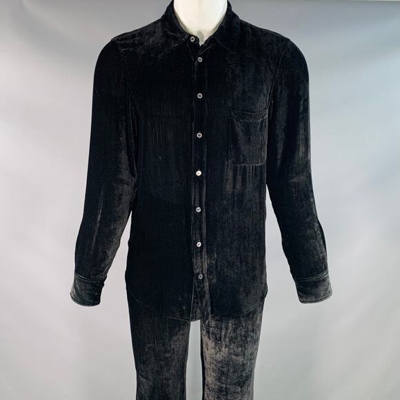 SIES MARJAN Size S Black Velvet Silk Cotton Button Up Shirt Pants Set - Picture 1 of 12